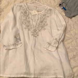 White linen top with silver embroidery
